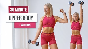 Day 3 #levelup - 30 MIN TONED UPPER BODY Workout With Weights, No Repeat, Home Workout w/ dumbbells