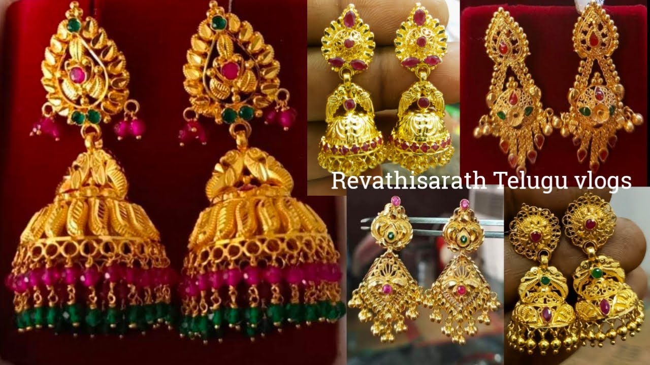 gold buttalu earrings designs collections with weight//gold earrings//bridal  buttalu earrings - YouTube