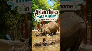 Asian rhinos make a splash in their new home