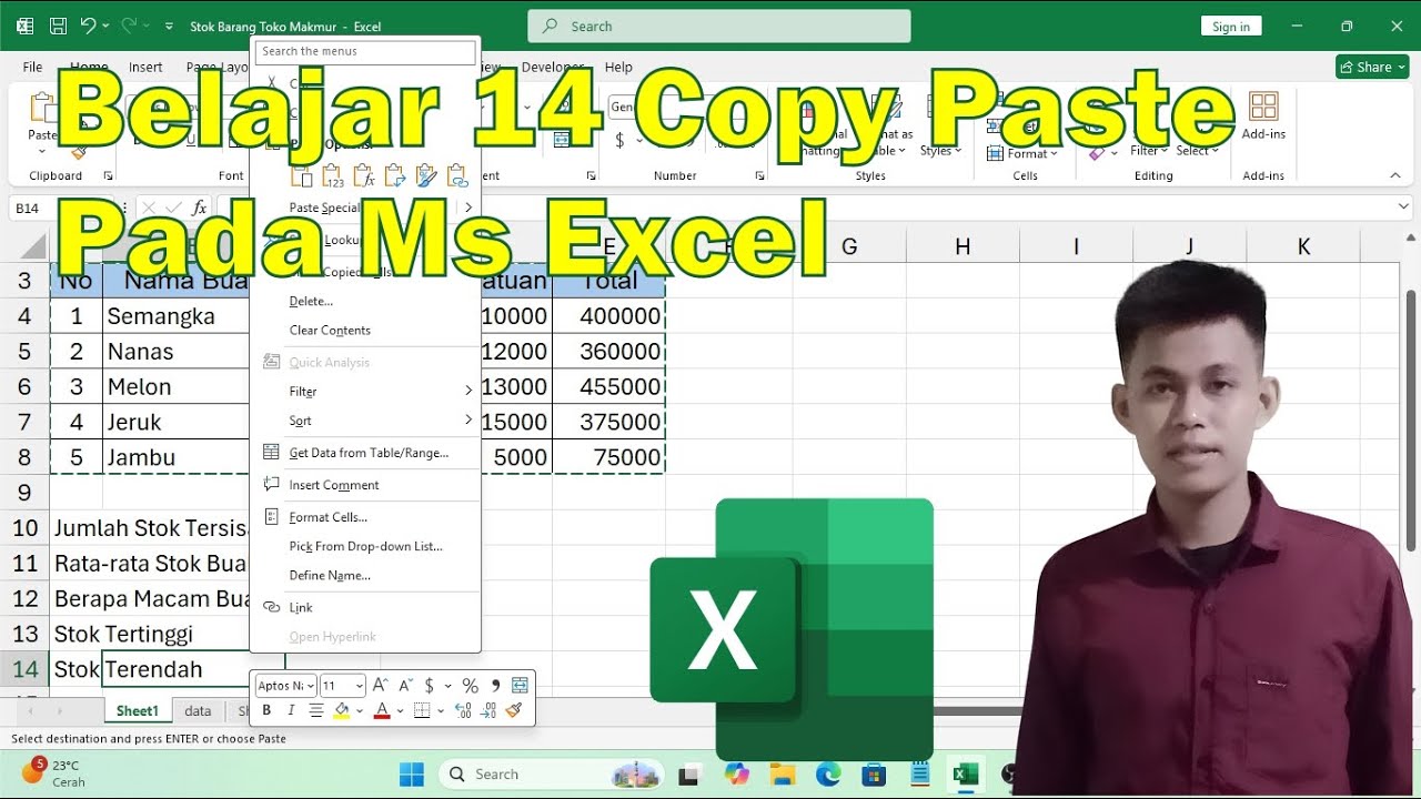 Belajar 14 Copy Paste Yang Ada Pada Microsoft Excel - YouTube