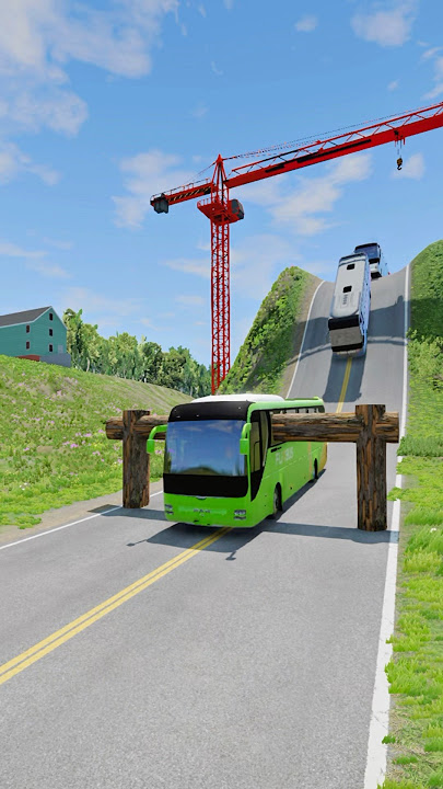 Colourful Long Buses & Capsule Bus vs Log Trap - BeamNG.Drive #4 #shorts #beamngdrive