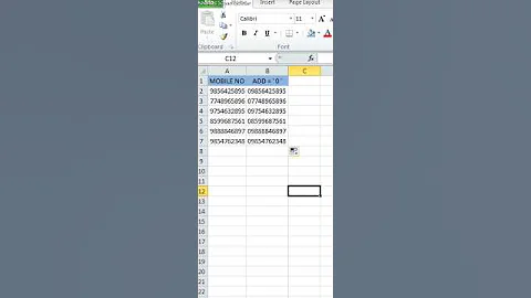 ADD ONE ZERO IN FRONT OF A MOBILE NUMBER IN EXCEL#shorts #viral #trending #youtubeshorts #shortsfeed