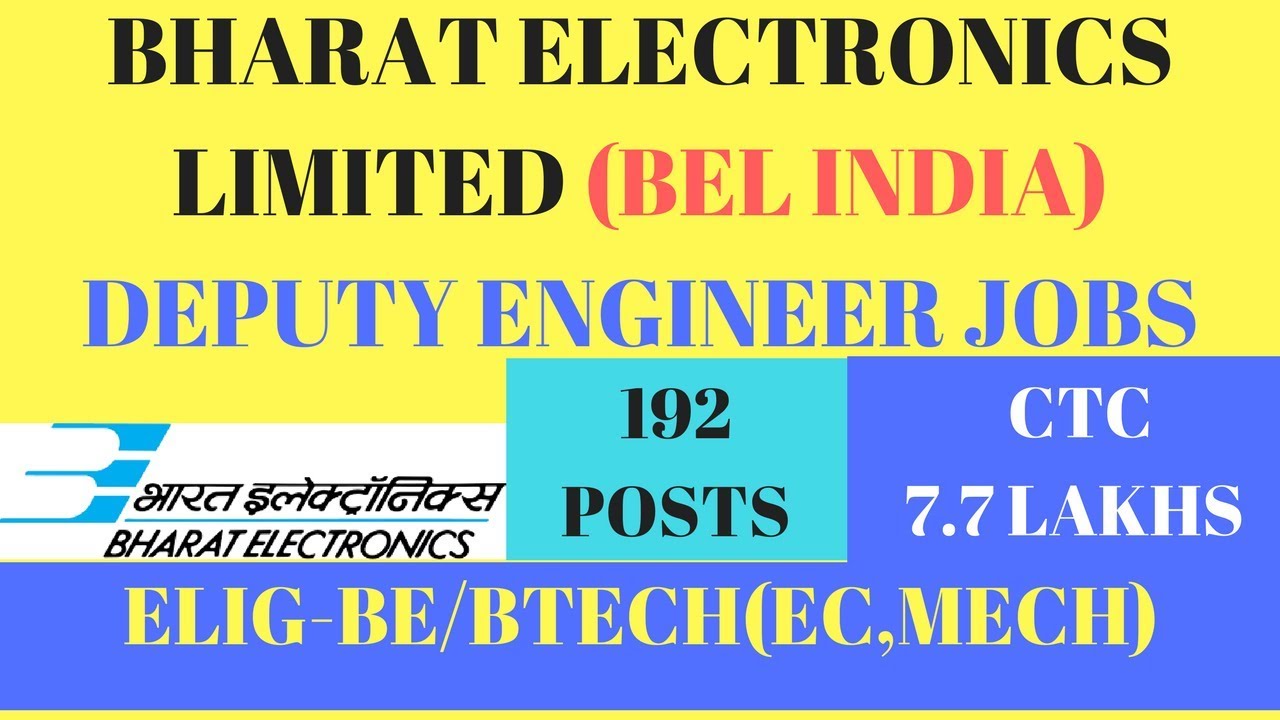 Deputy Engineer Jobs in Bharat Electronics Limited ( BEL ) YouTube