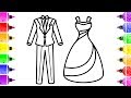 How to Draw Wedding Dress for Bride and Groom - Flower Dress Coloring Book
