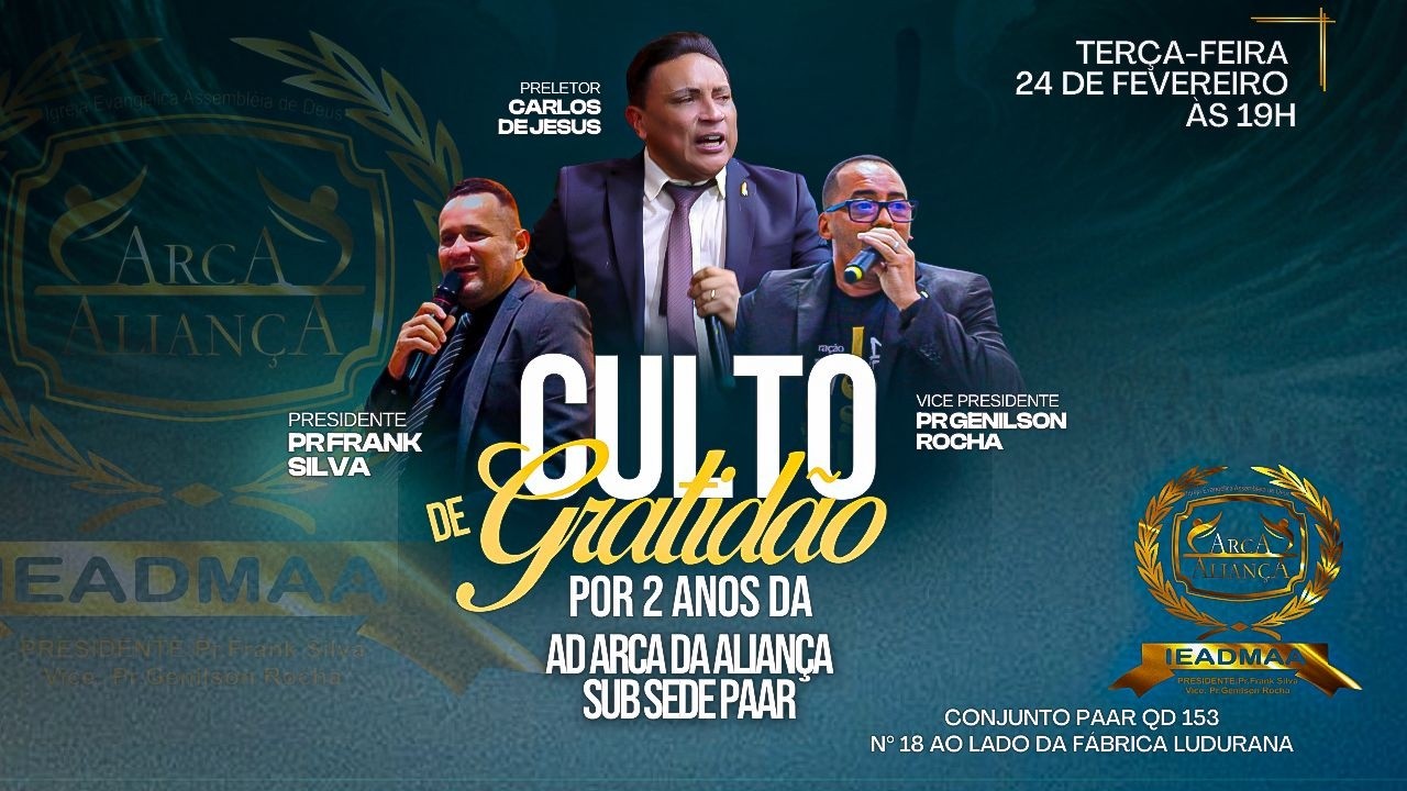 ARCA SUB SEDE //CULTO DE GRATIDÃO//24/02/2026//PALAVRA: CARLOS DE JESUS