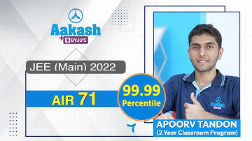 JEE Main 2022 Result | Apoorv Tandon, AIR - 71 (99.99 percentile) | Aakash BYJU