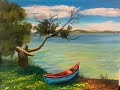 COMO PINTAR PAISAJE CON ARBOLES Y BOTE USANDO ACRILICOS