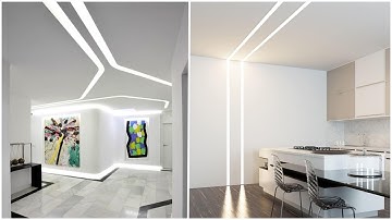 White stretch ceiling decorated with light lines