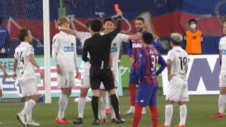 [VAR]キムミンテが受けたイエローカードはオンフィールドレビューによって取り消しとなり、レッドカードが掲示される FC東京vs北海道コンサドーレ札幌(2021.4.7)