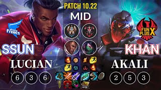 AF SSUN Lucian vs FPX Khan Akali Mid - KR Patch 10.22