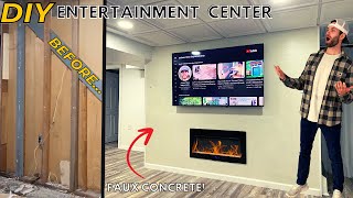 DIY Entertainment Center Wall (Electric Fireplace, Wall Mounted TV, Faux Concrete Wall, etc)