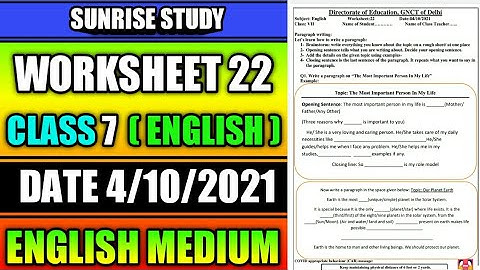 Worksheet no. 22 Date 04-10-2021 Class 7 th Subject - ENGLISH