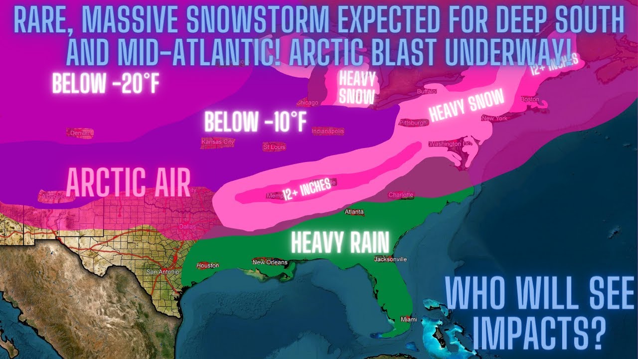 Rare Snowstorm Expected For Deep South And Mid-Atlantic! Arctic Blast ...