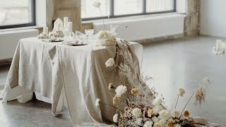 Thing Stories. Natural linen tablecloth decorating wedding table