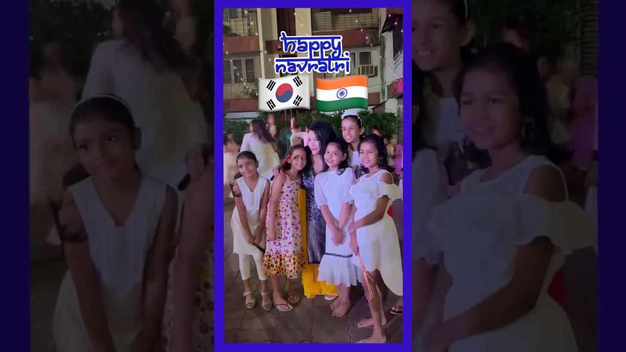 Korean girl enjoys Navratri with Indian kids🇰🇷💙🇮🇳 #mimi