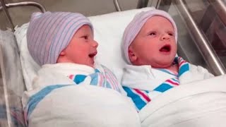 Newborn twin babies communicate with each other an hour after delivery to make sure they are okay