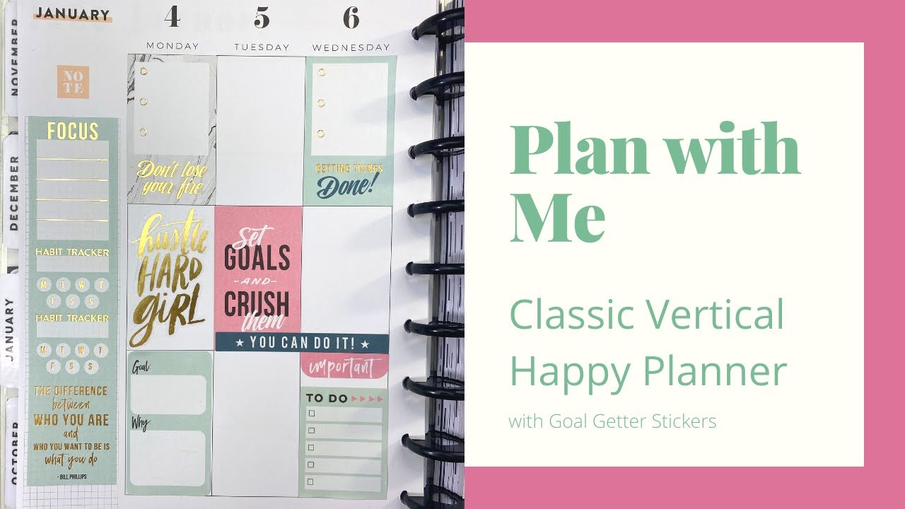Plan with Me - Classic Vertical Happy Planner with Goal Getter Accessory Book Goal Setting Stickers