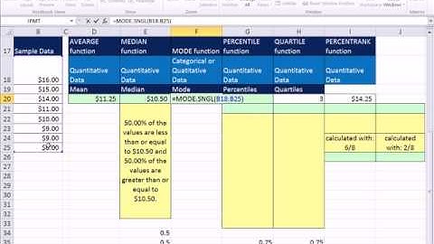 Excel 2010 Statistics #26: Location: Mean, Median, Mode, Percentile, Quartile, PercentileRank