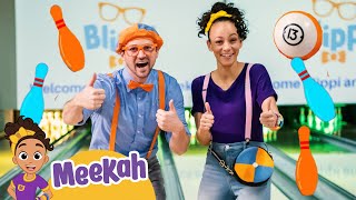 Blippi and Meekah go Bowling! What Shoes to wear? What Shape are Bowling Balls? - Learning for Kids