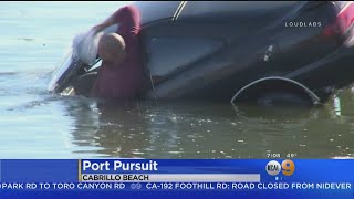 Video Captures Pursuit Suspect As He Drove Off Land, Into Water At Cabrillo Beach