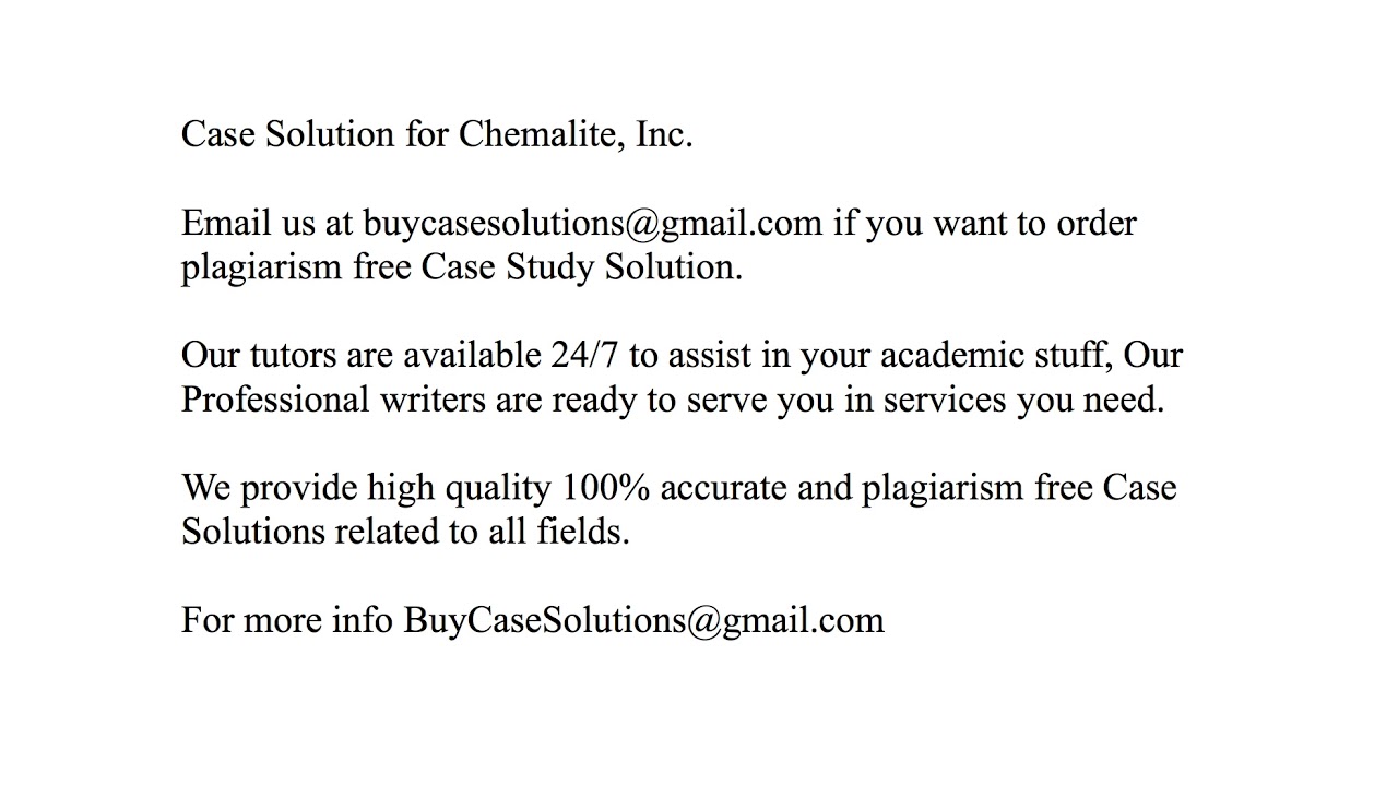 chemalite inc case study solution