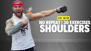 30 Min No Repeat Dumbbell Shoulder Workout | 30 exercises shoulders on fire