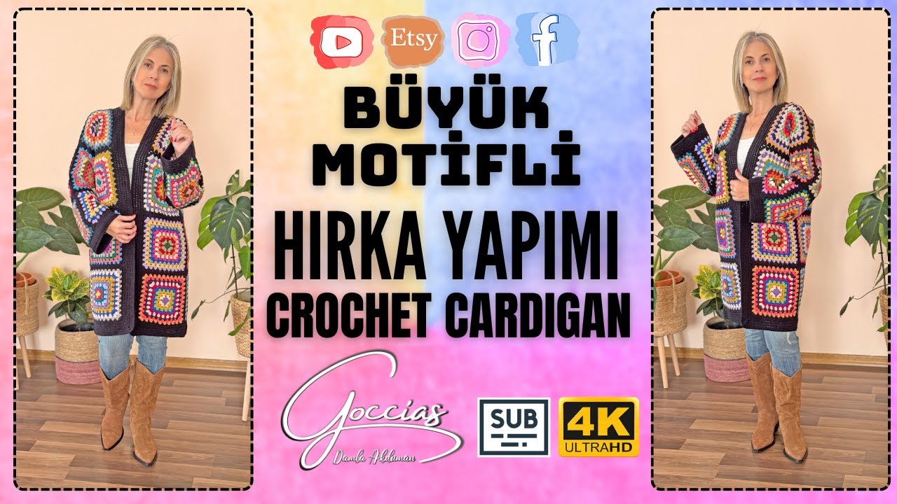BÜYÜK MOTİFLİ HIRKA YAPIMI - EASY CROCHET CARDIGAN - DIY - SUB