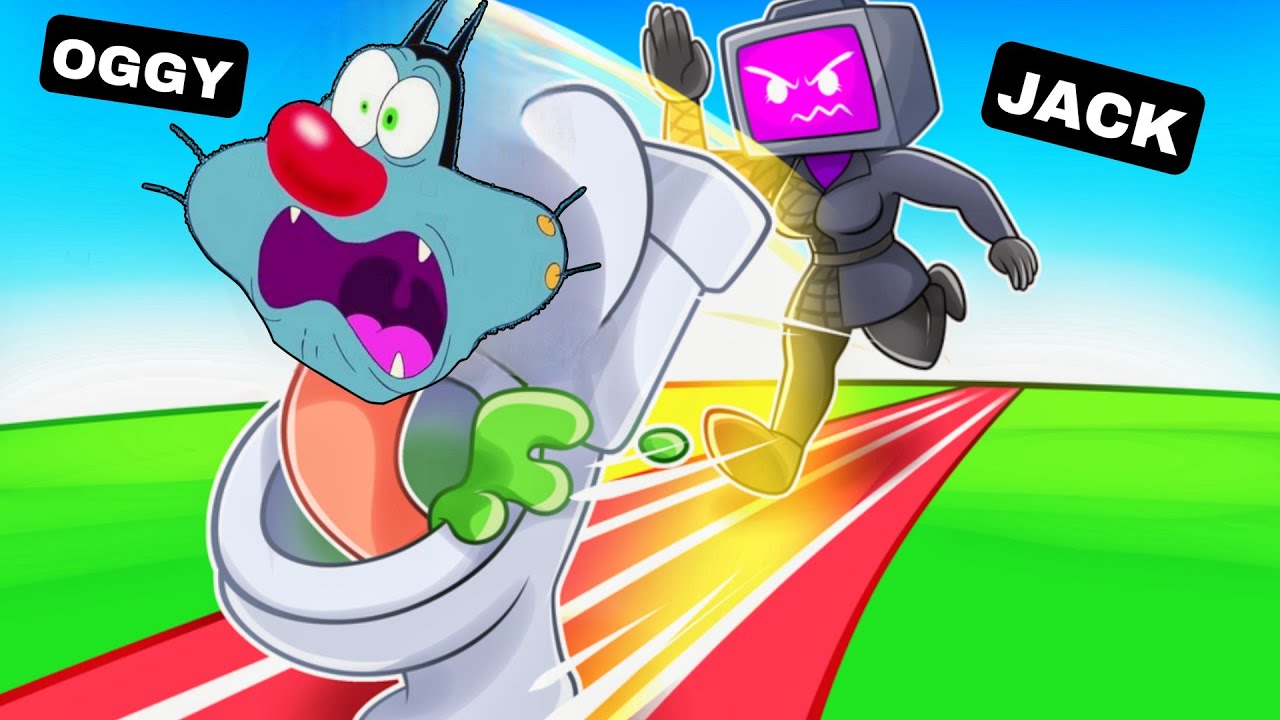 Oggy try to survive from skibidi monster in roblox skibidi race