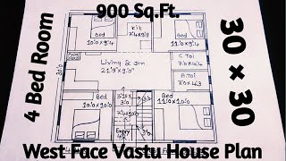 30×30 House Plan,30×30 4Bhk Building HousePlan,30×30 Ghar Ka Naksha,West Face Vastu House Plan,Map
