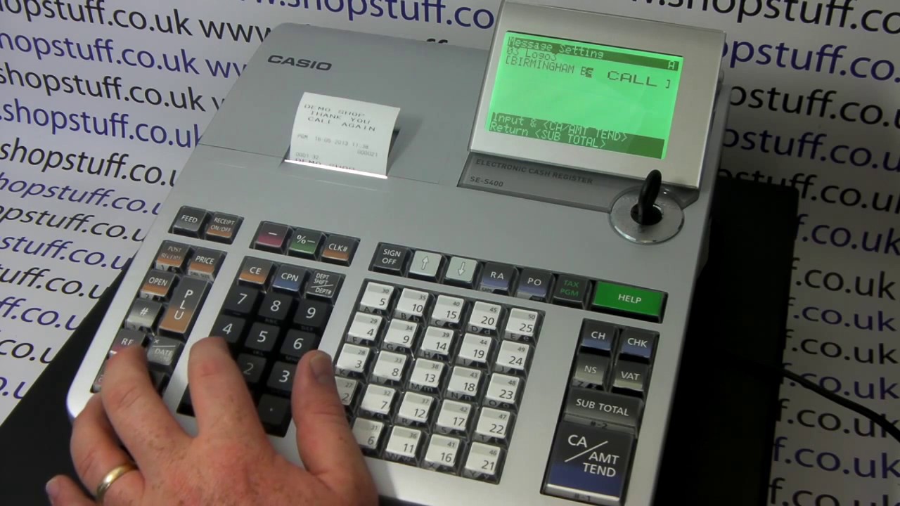 Casio SE-S400 Cash Register How To Program Your Shop Business Name On  Receipt Header Message Part 1 - YouTube