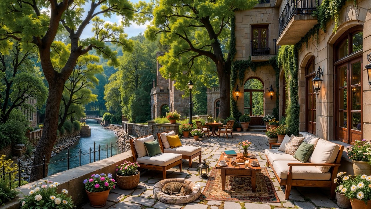 Forest Riverside Café Jazz ☕ Peaceful Outdoor Ambience for Relax, Study & Work