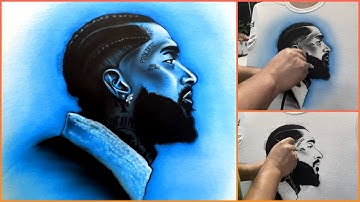 Nipsey Hussle Shirt Airbrush with Blue Graphic T Shirt Background Tee
