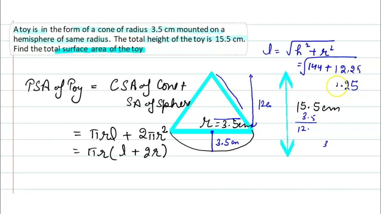 A toy is in the form of a cone of radius 3.5 cm mounted on a hemisphere