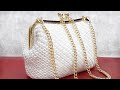 شنطة كروشيه أنيقة بالتفصيل/ إطار معدن ذهبى/ خيط القيطان /Elegant crochet bag with golden metal frame