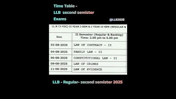 Time Table for LLB (Regular) second semester exams 2025 #LLB2025 #shorts#short #shortvideo #trending
