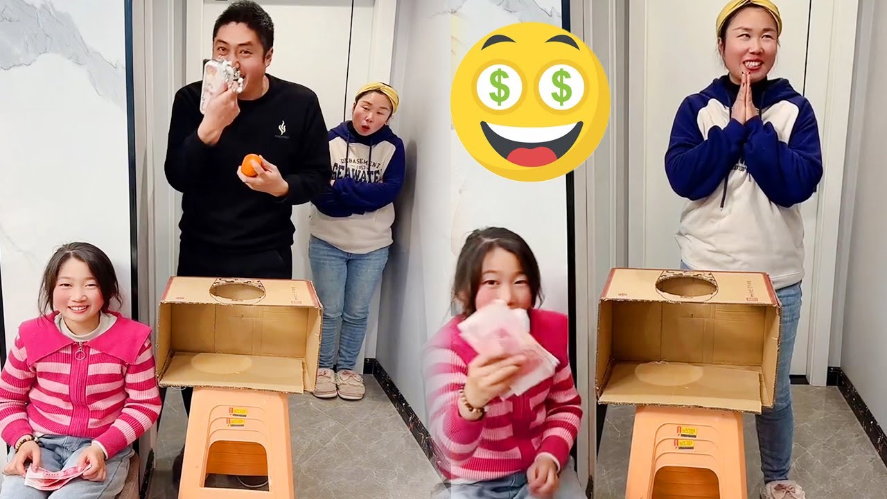 Funny family, father and daughter team up to trick greedy mother!
