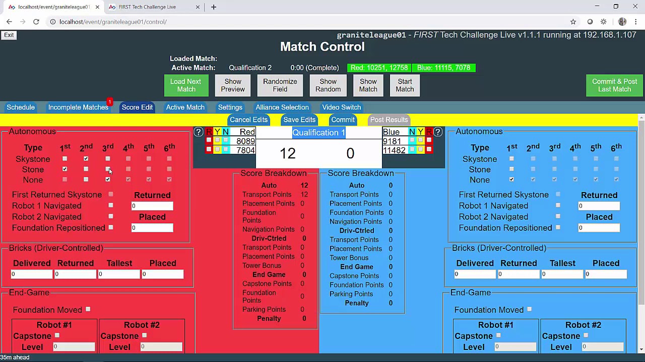 FTC Live scoring software version 1.1.1 bug and workaround. - YouTube