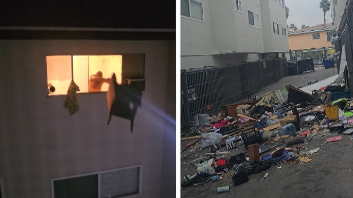 Unruly Neighbor Tosses Items Out Of His Apartment Window