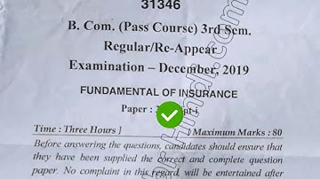 2019 IGU BCom Pass 3rd Sem Fundamental of Insurance Question Paper