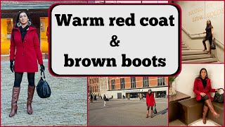 Crossdresser - in Amsterdam - red coat and brown high heeled boots | NatCrys