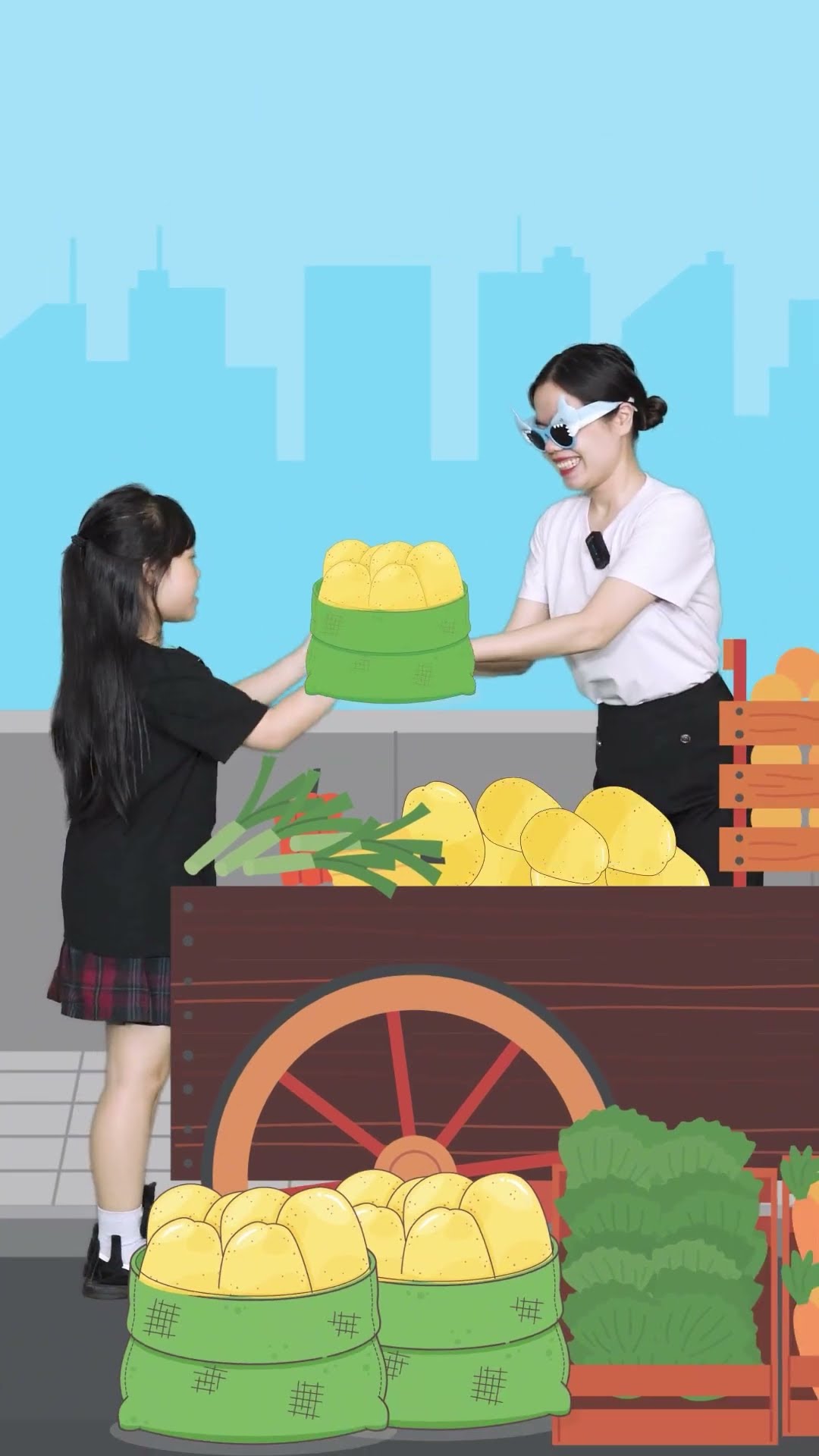 Bé học tiếng anh qua phim hoạt hình mua khoai tây Buying real potatoes| Video and cartoons for baby