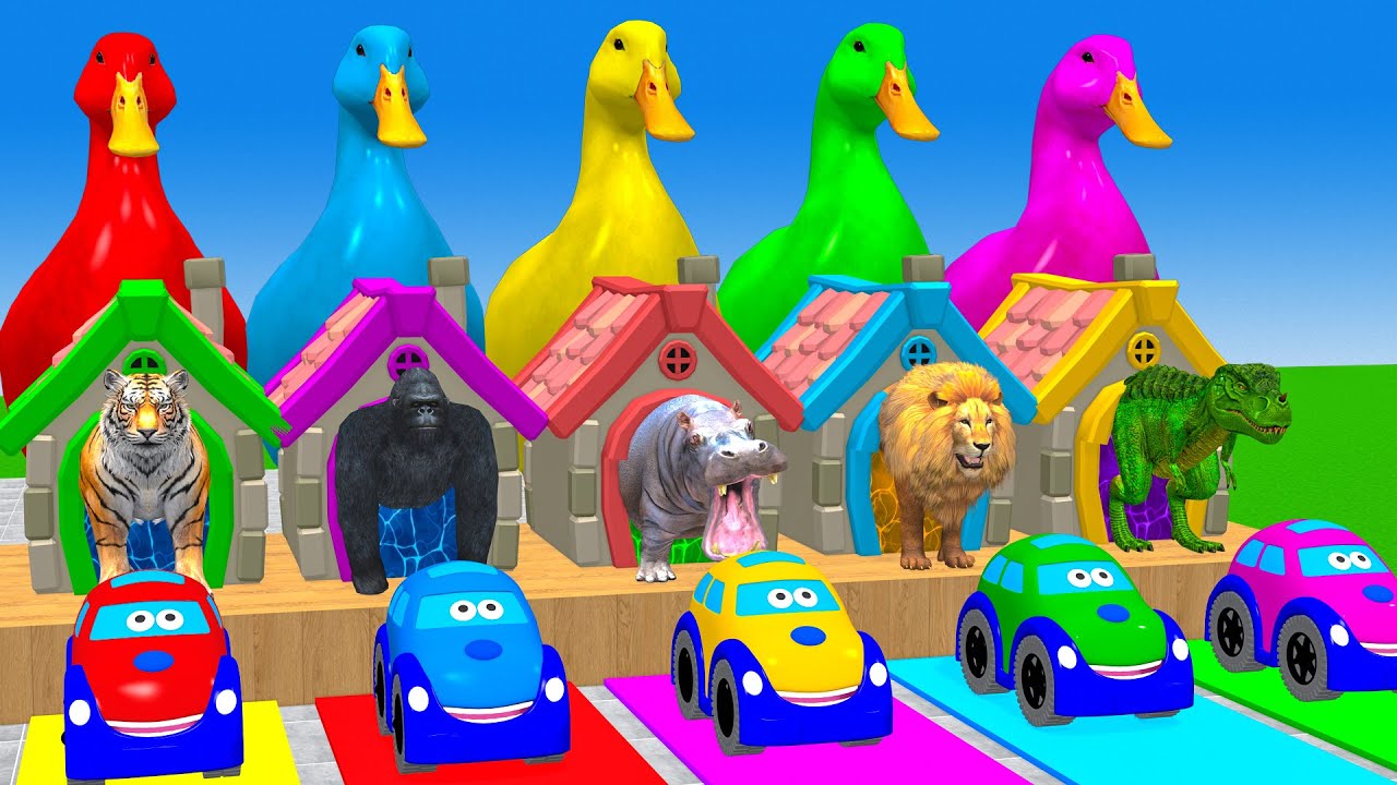 Long Slide Game With Cow Elephant Gorilla Hippopotamus Tiger - 3d Animal Game - Funny 3d Animals