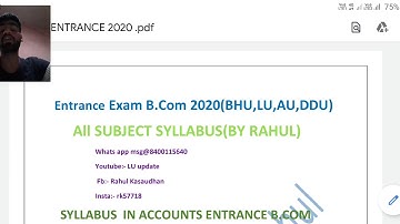 B.Com ENTRANCE 2020 All subject syllabus(LU,Bhu,Au,Ddu)