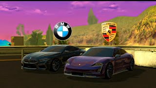картинка: ДВА МОНСТРА ВСТРЕТИЛСИЬ М8 coupe ПРОТИВ Porsche Taykan очень быстрые тачки