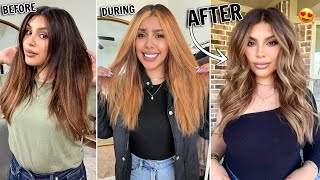 DIY BALAYAGE + HOW I TONED ORANGE HAIR! HOW TO GET HIGHLIGHTS AT HOME DARK TO GOLDEN BLONDE BALAYAGE