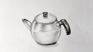 تعلم رسم طبيعة صامتة بالرصاص بطريقة سهلة للمبتدئين | رسم ابريق شاي