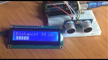 Displaying distance from Ultrasonic sensor as bargraph on I2C LCD using Arduino.