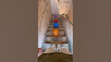 Challenge the staircase obstacle course and pop the colorful balloons! #balloon #shorts