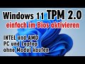 Windows 11 TPM 2.0 aktivieren im Bios bei AMD Intel PC und Laptop ⭐️ ohne Modul kaufen