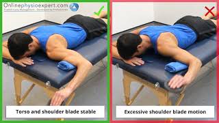 Prone lying rotator cuff muscle ER strength hand weight 1 L